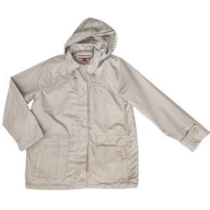 Tudor Court Tan Rain Jacket L Coated Hood Coastal Grandma Gorpcore Quiet Luxury